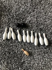 Vintage Plastic Tabletop Mini Bowling 10 Ten Pin Set 2 Balls One Wooden Extra