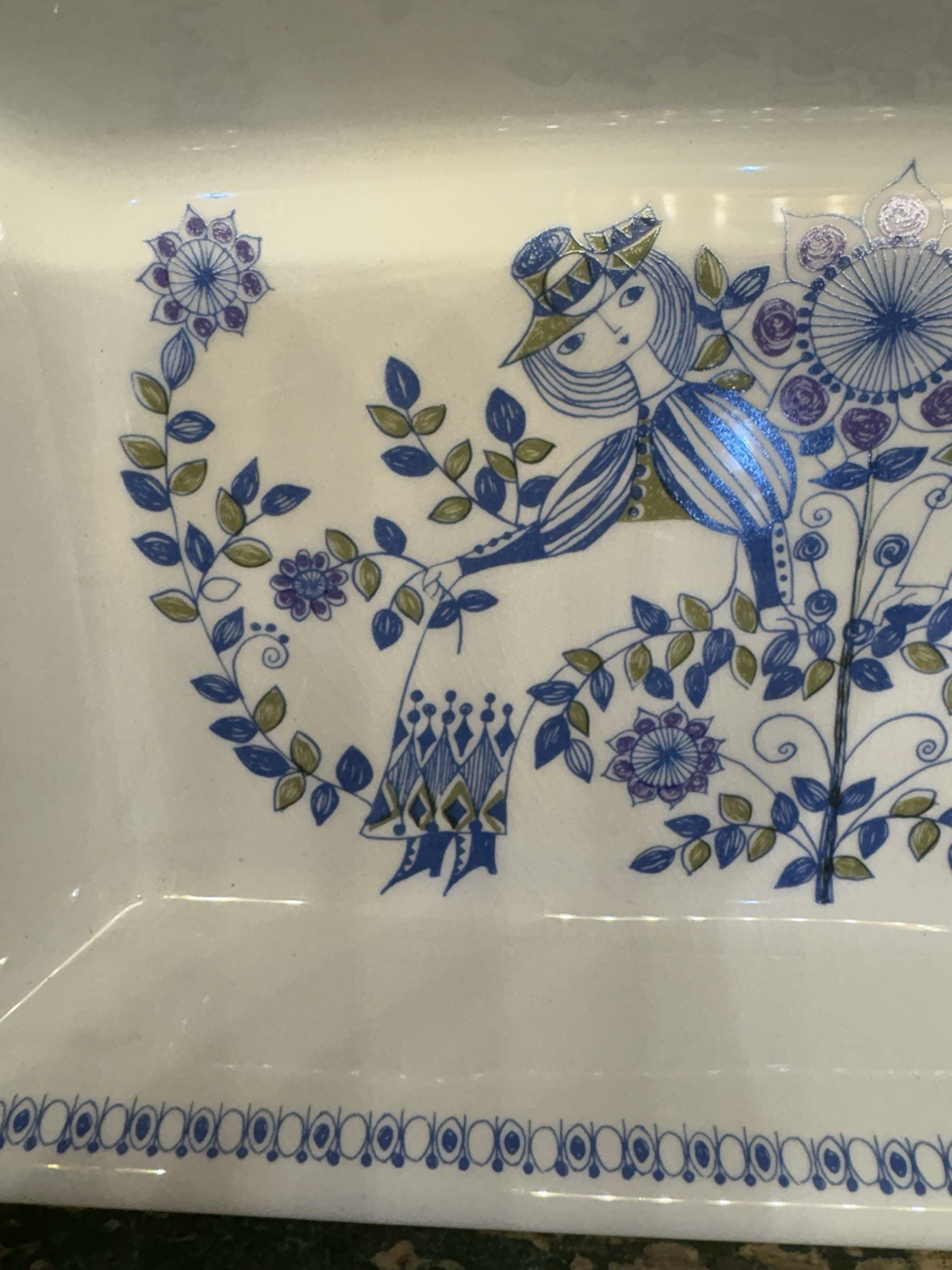 Vtg 1960 Figgjo Lotto Tori Design 13.5x7.75” 2 Handled Norway Serving Dish