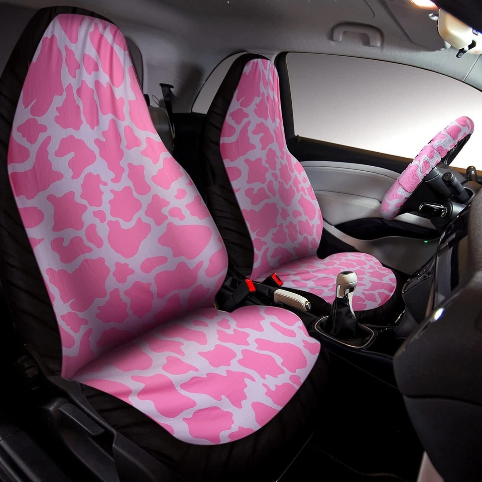 Fundas de asiento universales con patrón de vaca con volante y accesorios para coches Foto 4 de 4