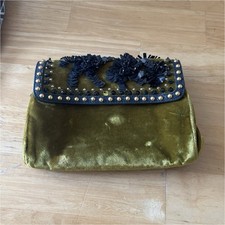 PRADA Green Clutch Bag w/ Studded Beaded Sequin Accents, Gold Hardware