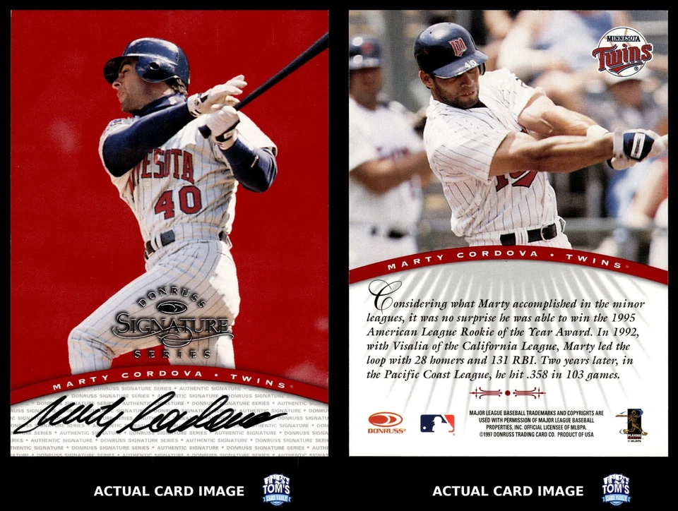 Donruss Signature Series 1997 #NNO MARTY CORDOVA Minnesota Twins automático casi nuevo Foto 3 de 4