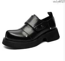 Men's Platform Block Heel Dress Formal Leather Slip On Shoes Studded Business