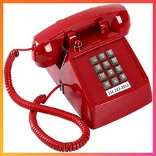 Traditional Red Landline Phone, Retro Corded Telephone Visible Ringing Indicator