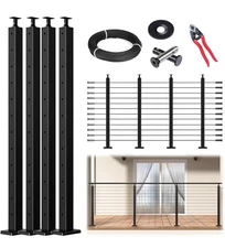 CKE 10ft-15ft Complete Set 36" Cable Railing Post Kit, 3Pack Black Level