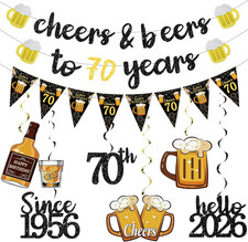 Black Gold 70Th Birthday Decorations for Him Men, Happy 70Th Birthday Supplies C