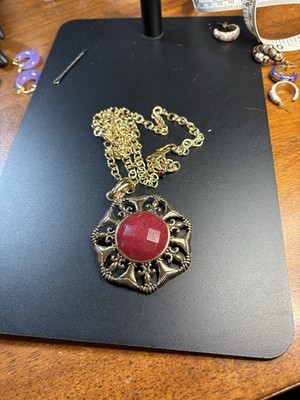 Studio Barse Thailand Gold-Tone Necklace & Pendant w/Genuine Pnk Rhodonite Stone
