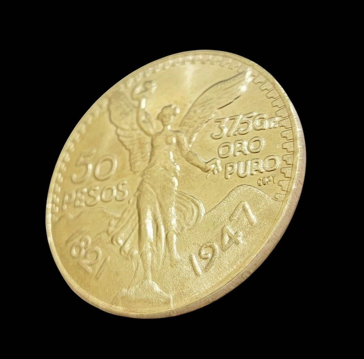 1947 Mexican Centenario 50 Gold Pesos Copy Coin Solid 10k Yellow