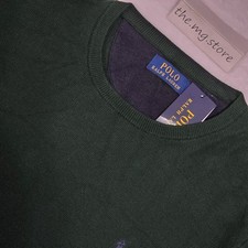 Polo Ralph Lauren Textured Cotton Forest Green, Navy Pony Crewneck Sweater L