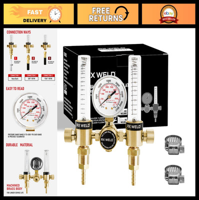 Dual Output Argon Regulator Flow Meter for MIG TIG Welding 0-60 CFH CGA580