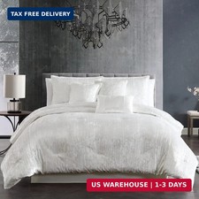 Turin Crinkle Velvet Comforter Bedding Set, King Size, Glam Textured D cor, Whit
