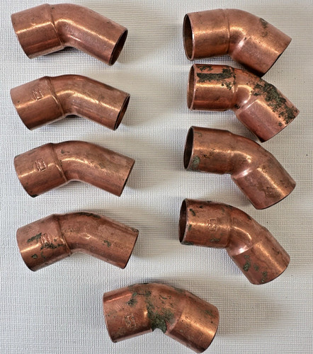 Lot of (9) 3/4” Copper 45 Degree Elbows (5) Sweat (4) Street Solder Pipe Fitting