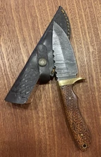 Damascus Celtic Knot Full Tang W/ Brass Guard and Leather Sheath Prof Sharpen