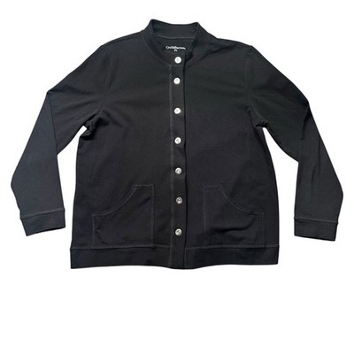Croft & Barrow Cardigan Sweater Women s PL Black Cotton Blend Button Pockets