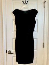 Ralph Lauren Dress 8 Black V-Neck Cap Sleeves Faux Wrap Draped Empire Waist