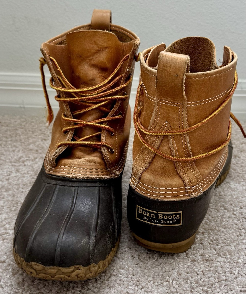 EUC L.L. Bean Tan 8in Leather Maine Farm Rubber Muck Duck  display picture 2