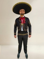 Traje Charro o Mariachi Hombre - Negro con Detalles Dorados - Tallas 28, 30, 32, 34,