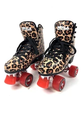 Impala Roller Skates Womens 6 Leopard Animal Print Quad Skate Lace Up Red Wheels
