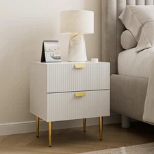 Nightstand with Drawers, Large Fluted Night Stand, End Table for Living Room,...