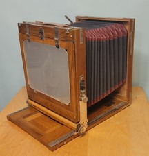Antique Large Format 7x9 Wooden Field Camera Folding Bellows Case circa 1900 USA
