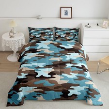 Camouflage Bedding Set Full Size Blue Brown Camo Comforter Set for Adult Kids...