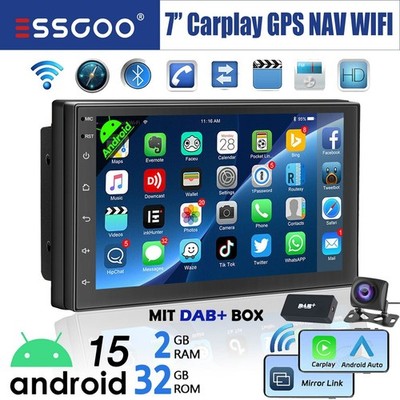 DAB+ Android 15 Autoradio 2 DIN 32G Carplay 7 Zoll GPS NAVI RDS Bluetooth Kamera