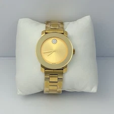 New Movado Bold Yellow Gold Tone Crystal Dot Bracelet 36mm Women Watch 3600104
