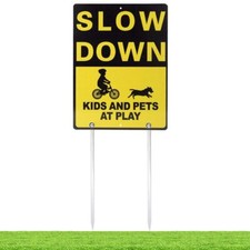 Double Sided Aluminum Slow Down Kids and Pets at Play Sign for Neighborhood S...