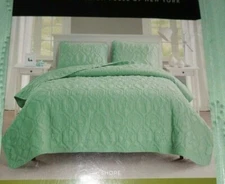 3pc VCNY Home Shore Lightweight KING Quilt Set Green Seahorse Starfish