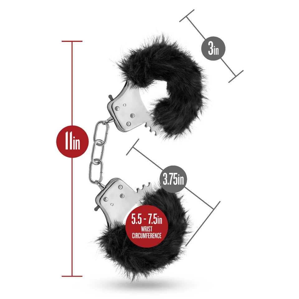 Blush Metal Hand Cuffs Black Faux Fur Wrist Restraints Couples Bondage BDSM - Image 3 of 4