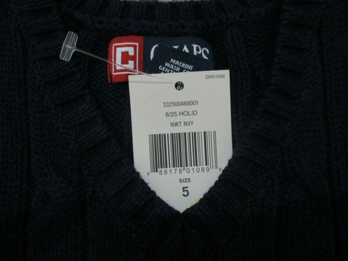 BNWT Chaps Little boys V-neck cable knit Sweater Vest, Navy, 100% cotton - Picture 2 of 8