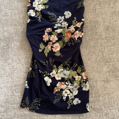 Isabel Maternity Dress Womens Size XS Navy Blue Floral Print Side Ruched - Picture 2 of 6