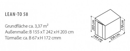 Globel Gerätehaus Fahrradschuppen Lean To 58 BxTxH 155x242x203cm Anthrazit - Bild 2 von 8