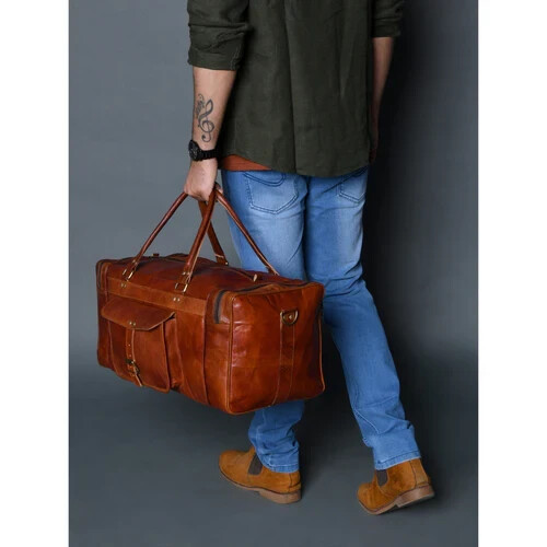 Bag Leather Travel Gym Luggage Duffel Genuine Weekend Duffle Vintage Men Holdall - Picture 1 of 5