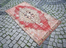 Turkish Rug 40'' x 73'' Vintage Muted Dye Rug Hand Knotted Rug Low Pile Wool Rug