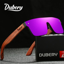 DUBERY Men Women Wood Polarized Sunglasses Square Wooden Temple Flat Top Glasses