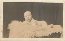 RPPC Beautiful Baby Infant Real Photo Postcard rug vintage