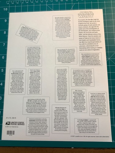 USPS Star Wars Stamp Sheets .41 X .15 - Picture 5 of 6