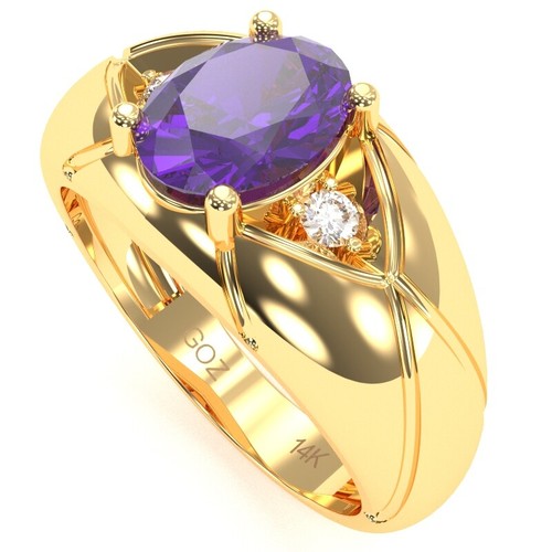 Men's Designer Amethyst Diamond Ring In Solid 14k /10k Solid Gold - Picture 31 of 40