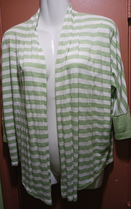 Rafaella: Lime & White Striped, 3/4 Sleeve, thin Cotton Jacket, size P/CH