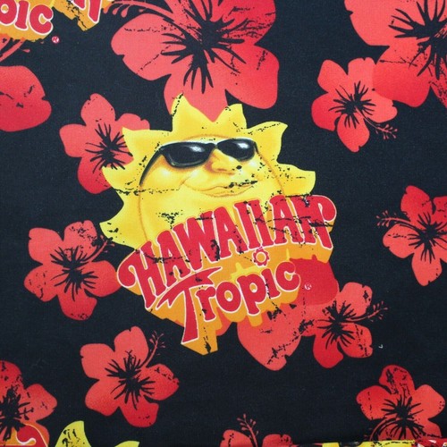 Hawaiian Tropic Large Black Red 100% Polyester Hawaiian Aloha Camp Tiki Shirt - Picture 4 of 7