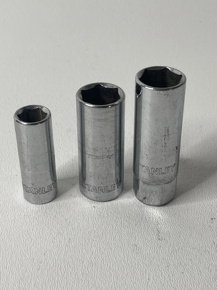 3 Pc, STANLEY SOCKETS, SAE 3/8" Drive, Deep, 7/16", 5/8",5/8" spark plug socket. - Image 2 of 4