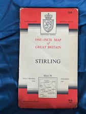 OS Ordnance Survey One Inch Cloth Map, of Stirling,  Sheet 54,  1957
