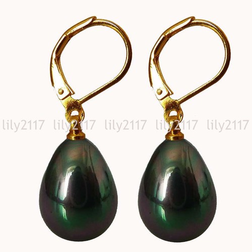 Pretty 12x16mm Real South Sea Shell Pearl Teardrop Leverback Dangle Earrings AAA - Picture 6 of 30