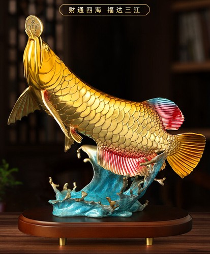 big Feng Shui Golden Wealth Arowana Golden Dragon Lucky Fish brass,copper,Statue - Picture 4 of 9