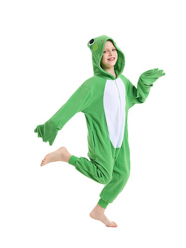 Frog One-Piece Pajama for Kid Unisex Soft Hooded Animal Cosplay Costume Homewear - Picture 48 of 51