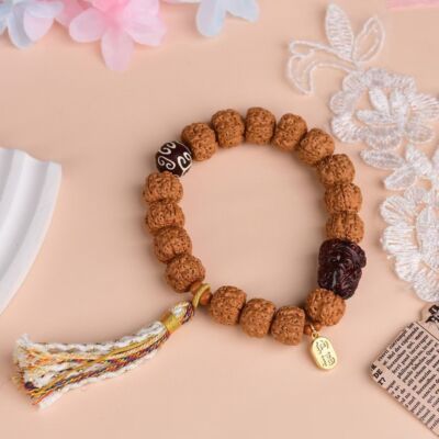 10x12mm Vajra Beads Dzi Bead Set Rosewood Carved Ganesha Pendant Jewelry