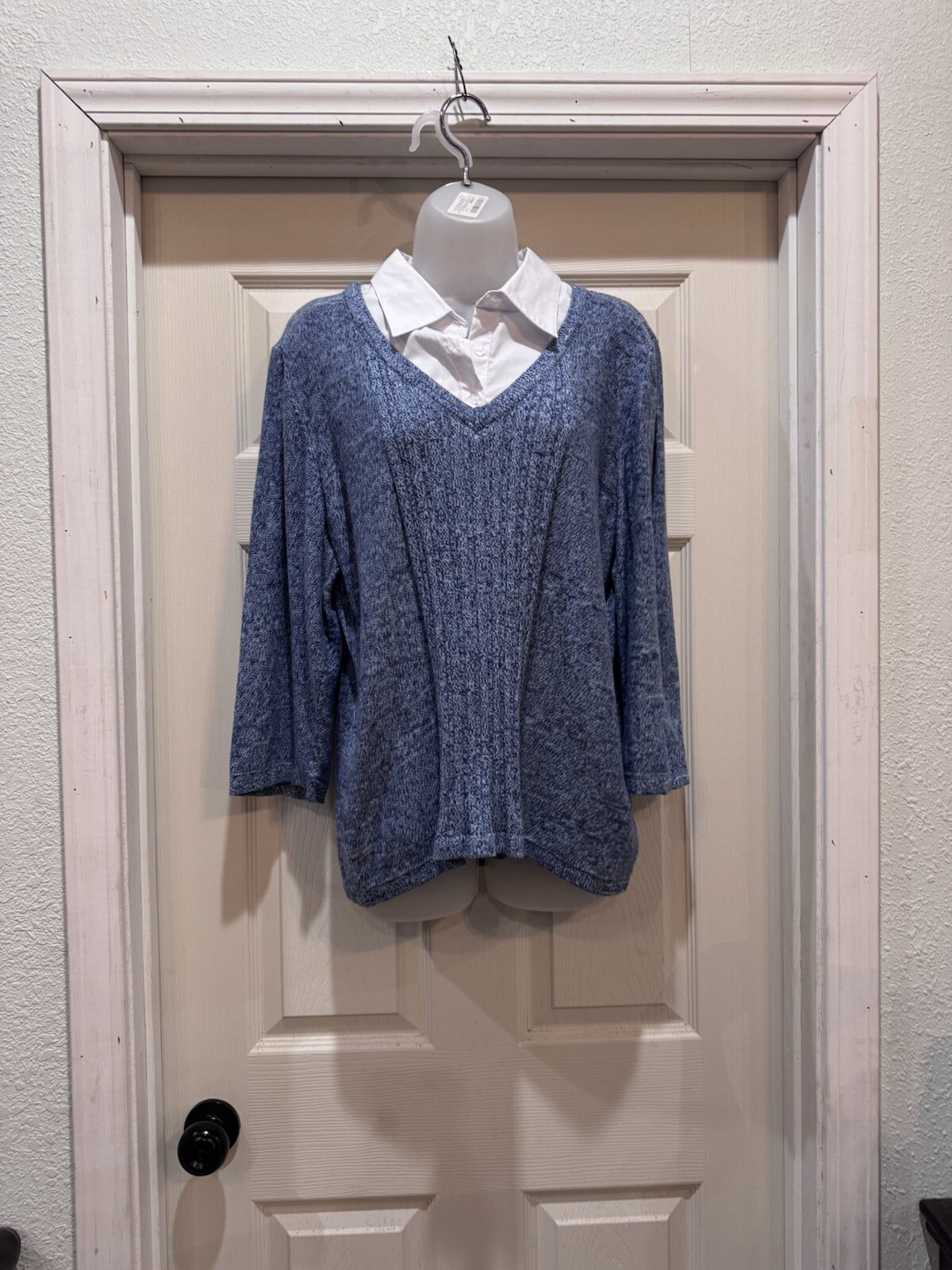 Basic Editions White Collar Insert Blue Sweater W… - image 1