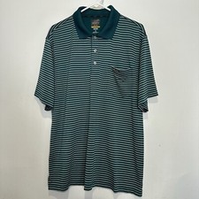 Greg Norman Mens Golf Polo Shirt XL Teal Green Stripe Collared Short Sleeve
