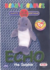 TY Beanie Babies BBOC Card - Series 2 Birthday (GREEN) - ECHO the Dolphin - NM/M