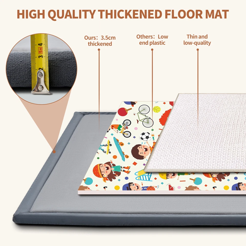 Baby Floor Mat for Playing Non-Slip Velvet Crawling Mat Soft Cushion Memory Foam - Image 4 of 4